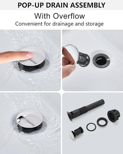 Midanya Bathroom Faucet with Waterfall Spout, Single Hole or 3-Hole Deck Mount, 304 Stainless Steel Sink Faucet with Pop-Up Drain, RV Vanity Compatible,Polish Chrome
