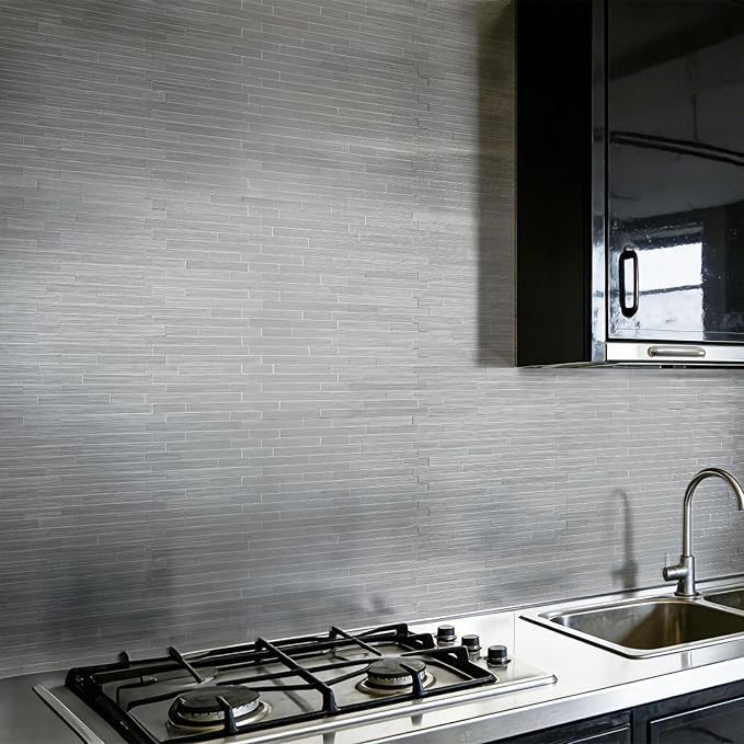 Art3d 10-Pack Metal Peel and Stick Backsplash Tile, Silver Parallel | 12" x 12", Stainless Steel, Self Adhesive, Anti-Corrosion, Waterproof, Lightweight, Ideal for Kitchens, Bathrooms