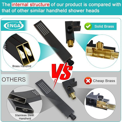 Hand-held Shower Head Set - Oil Rubbed Bronze Brass Handheld Shower Wand with Wall Mount Adjustable Elbow Holder and 59inch Long Hose - Modern Rectangle Hand Shower High Pressure