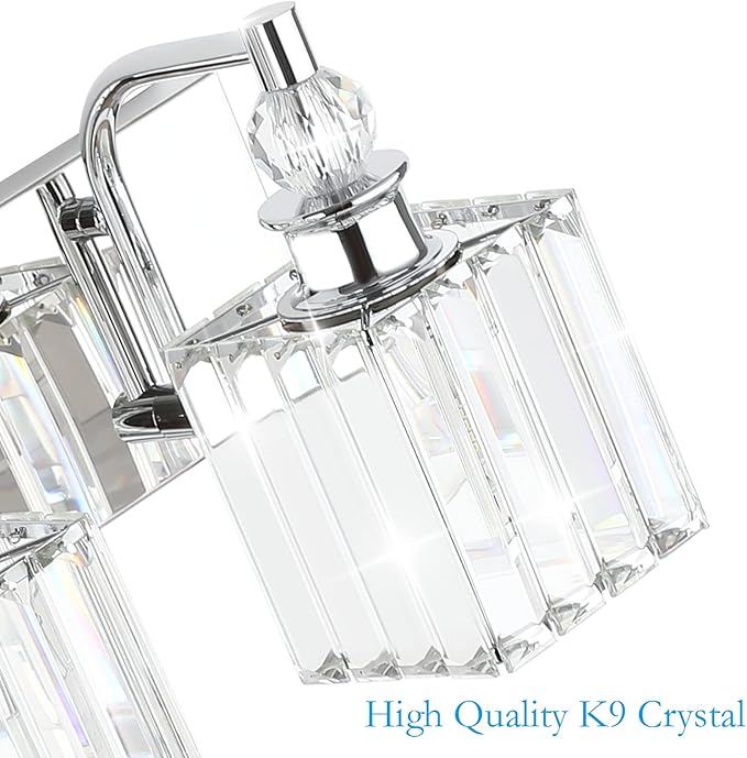 Ralbay Modern Crystal Vanity Light 3 Light 24''Bathroom Lights Fixtures Over Mirror Chrome Vanity Light for Bathroom Wall Lighting