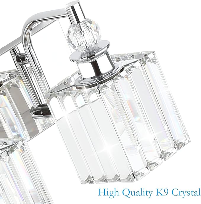 Ralbay Crystal Vanity Light 6 Light 48''Modern Chrome Bathroom Vanity Lighting Over Long Mirror Crystal Bathroom Wall Lighting Fixtures