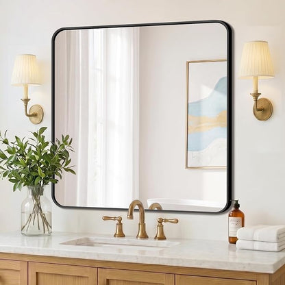FICTOR Bathroom Mirror for Over Sink, 30"x30" Vanity Mirror for Wall, Black | Shatterproof Tempered Glass, Anti-Rust Frame, Vertical/Horizontal Mounting, Wall Mirror for Bedroom, Living Room, Entryway