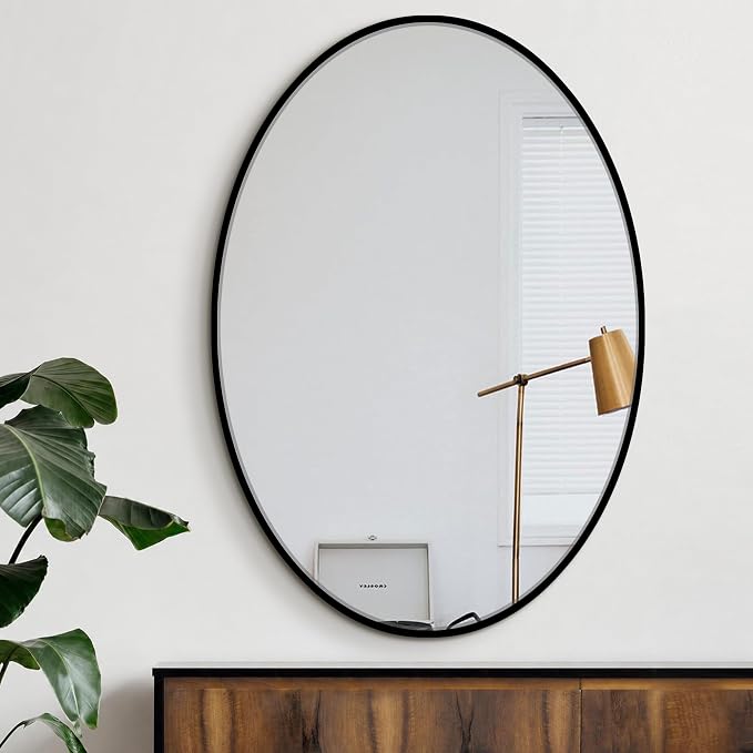 38x26 Black Oval Bathroom Mirror for Over Sink, Aluminum Frame | HD Reflection No Distortion, Aluminum Frame, Mounting Hardware for Vertical or Horizontal Mount