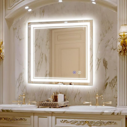 SaniteModar Bathroom Mirror with Lights 36x36 in, Led Mirror for Bathroom, Led Bathroom Mirror, 3 Color Dimmable, Anti Fog, Touch Button, CRI90+, Horizontal/Vertical