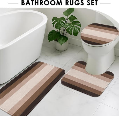 Bathroom Sets with Shower Curtain and Rugs, 4 Pcs, Abstract Ombre | Striped Modern Lines Bathroom Decor Set with Toilet Lid Cover, Non-Slip Bath Mats and Accessories 12 Hooks