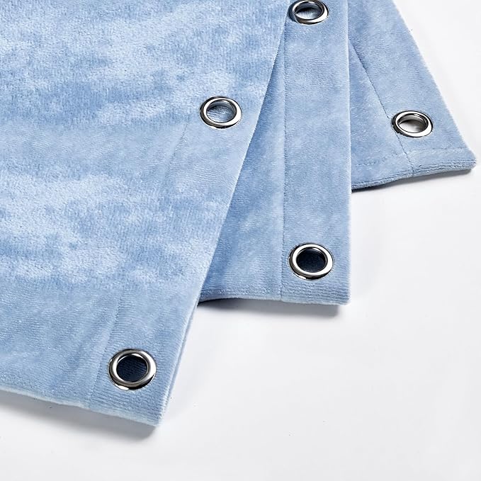 Fredsure Distressed Velvet Shower Curtain Set, 13 Pieces Light Blue Including 1 Piece 72"x72" Shower Curtain and 12 Pieces Silver Hooks