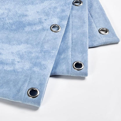 Fredsure Distressed Velvet Shower Curtain Set, 13 Pieces Light Blue Including 1 Piece 72"x72" Shower Curtain and 12 Pieces Silver Hooks
