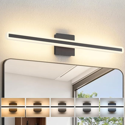 JUSHENG Black Vanity Lights for Bathroom, 5CCT Dimmable Bathroom Lights Over Mirror, Modern LED Vanity Light Fixtures Over Mirror 32'' Inch 24W