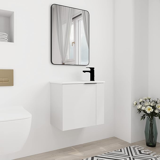22" Floating Bathroom Vanity with Sink, Wall Mounted for Small Bathrooms, Soft-Close Door Cabinet with White Ceramic Basin & Waterproof Plywood, Modern Space Saving Vanity for Apartment