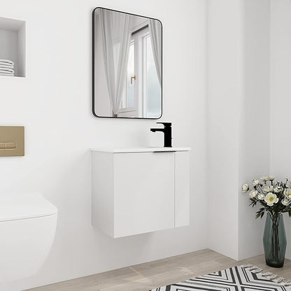 22" Floating Bathroom Vanity with Sink, Wall Mounted for Small Bathrooms, Soft-Close Door Cabinet with White Ceramic Basin & Waterproof Plywood, Modern Space Saving Vanity for Apartment