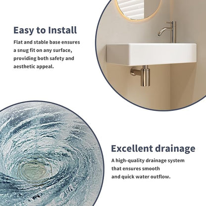 16" x 9" Wall Mount Bathroom Sink Rectangule Floating Sink Porcelain Ceramic White Bathroom Vessel Sink Right Hand Set