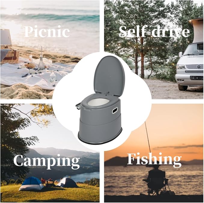 Convenient Grey Portable Toilet,Outdoor Indoor porta potty | Removable Inner Bucket, Removable Toilet Paper Holder, Simple Install Design,Portability for Camping, RV, Travel,Beach,Boat
