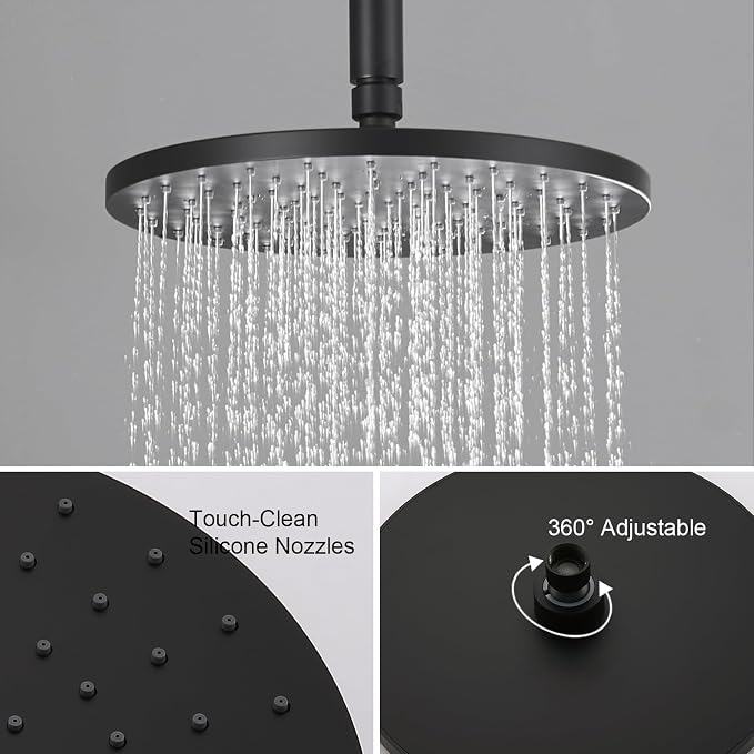 Iriber Shower System Ceiling Mounted Shower Faucet Mixer Set with Luxury High Pressure Shower head and 3-Setting Handheld, Bathroom Shower Trim Kit Contain Pressure Balance Valve,Mattle Black