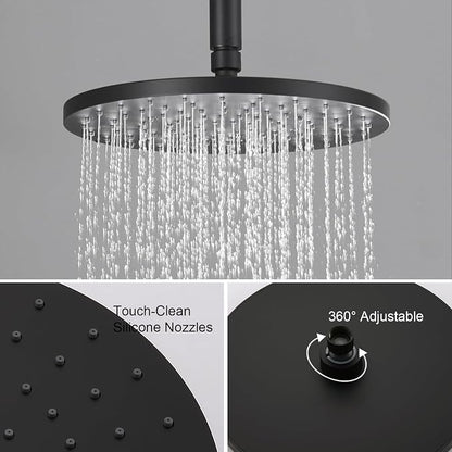 Iriber Shower System Ceiling Mounted Shower Faucet Mixer Set with Luxury High Pressure Shower head and 3-Setting Handheld, Bathroom Shower Trim Kit Contain Pressure Balance Valve,Mattle Black
