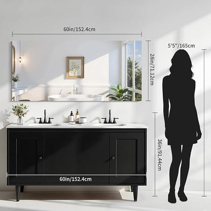 KOCUUY Frameless Full Length Mirror, 60"x28" Bathroom Mirror for Over Sink, Upgraded Shatterproof, Large Rectangle Full Body Mirror for Bedroom, Living Room, Entryway, Hang Horizontal/Vertical