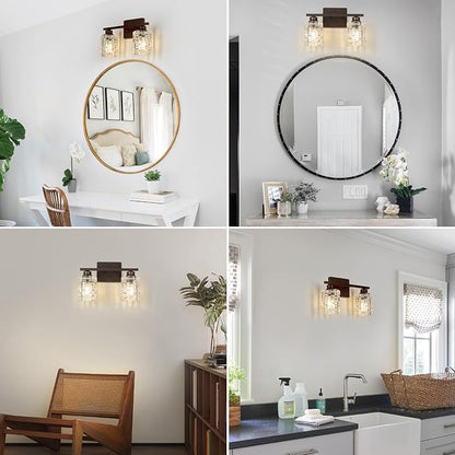 Refice 2-Light Bathroom Vanity Lights Crystal Glass, Oil Rubbed Bronze | Bathroom Light Fixtures Vanity Lighting Over Mirror for Living Room Farmhouse, Hallway