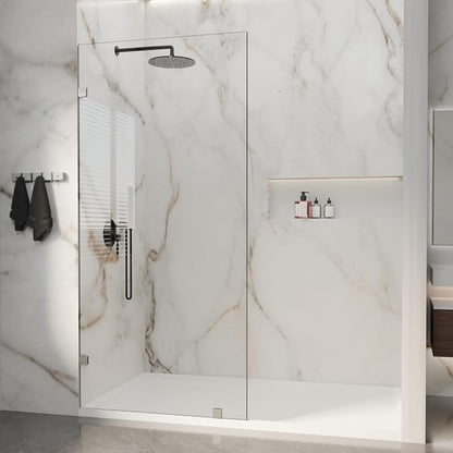 32" W x 72" H Fixed Single Shower Glass Panel, Chrome Finish | 3/8” 10mm Frameless for Walk in Shower with Clear Tempered Glass Explosion-Proof Film for Bathroom, Silver