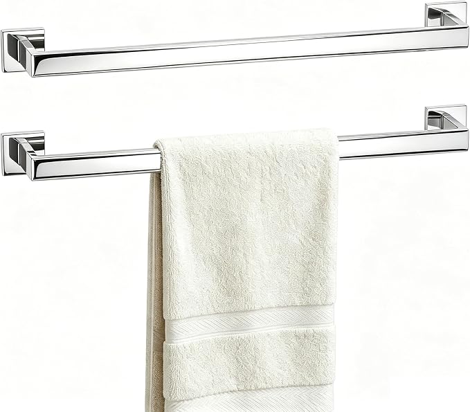 23.6 Inch Polished Chrome Bathroom Towel Bar Set, 2-Piece Square Wall Mounted Towel Rack, Wall Mounted 304 Stainless Steel Towel Holder for Bathroom