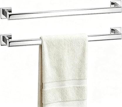 23.6 Inch Polished Chrome Bathroom Towel Bar Set, 2-Piece Square Wall Mounted Towel Rack, Wall Mounted 304 Stainless Steel Towel Holder for Bathroom
