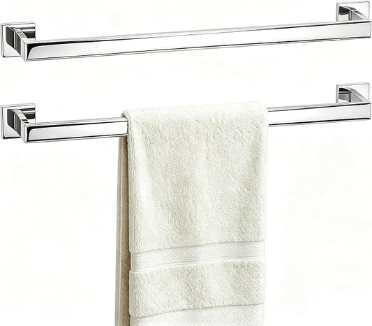 23.6 Inch Polished Chrome Bathroom Towel Bar Set, 2-Piece Square Wall Mounted Towel Rack, Wall Mounted 304 Stainless Steel Towel Holder for Bathroom