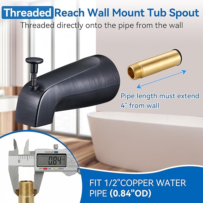Dreyoo 5 1/4 Inch Bathroom Tub Spout Compatible with Westbrass E531D-1F-62, Fits Wall Front Mount Tub Spout with Shower Diverter 1/2'' IPS Inside Thread Bathtub Faucet (Oil Rubbed Bronze)