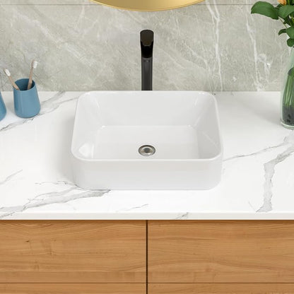 Lordear Vessel Sink Combo 19 x 15 White Bathroom Sink With Faucet Above Counter Rectangle White Ceramic Porcelain Sink with Matte Black Faucet Single Handle Combo