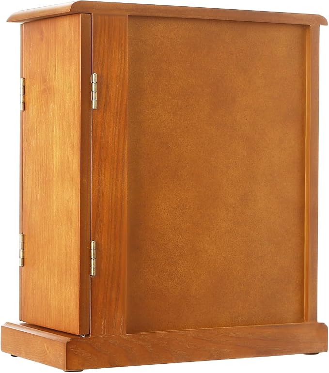 Vintage Wood Jewelry Box with 5 Drawers, Desktop Jewelry Organizer with Glass Door & Mirror, Necklace Ring Storage Display Case Built-in Necklace Carousel, Brown (Light Brown, 5 Drawers)