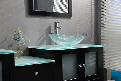 76" Freestanding Wooden Modern Bathroom Vanity with Double Vessel Sink Set Bathroom Mirror Included