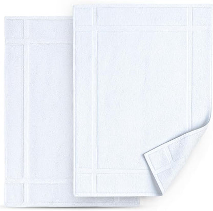 Pearl Linens Pack of 2 100% Cotton Bath Mat 18x25 inches, Soft & Absorbent Quick Dry Bathroom Mat Set, Not Bathroom Rugs, After Shower Mat, Bath Tub Mat, 781 GSM, Machine Washable, White