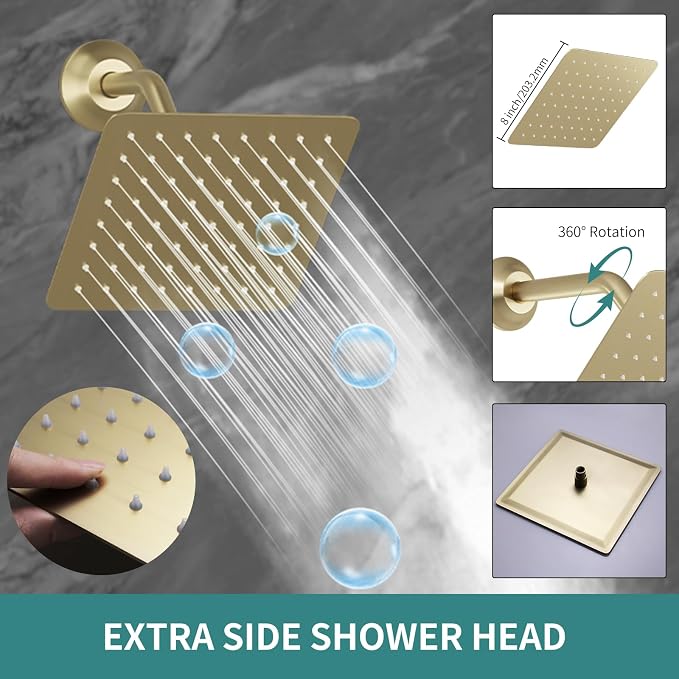 Dual Rain Shower Head System Ceiling Mount 14x20inch LED Shower Head and 8 Inch Side Shower Head with Handheld, Rainfall Shower Faucet Set(Brushed Gold)
