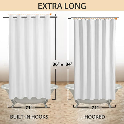 River Dream Extra Long Shower Curtain No Hooks or Liner Needed, White | Soft Microfiber, 84" Long Fabric Shower Curtain Set Waterproof, Bottom Magnets, Machine Washable, 71W x 86H(84H)
