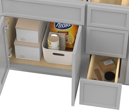 HomeBeyond 60 Inches Bathroom Vanity Base Cabinet Without Sink, Double Sink Top Sturdy Floor Mounted Cabinet with Door & Soft Closing Drawers,Grey, VA4124-2+VA4112-3