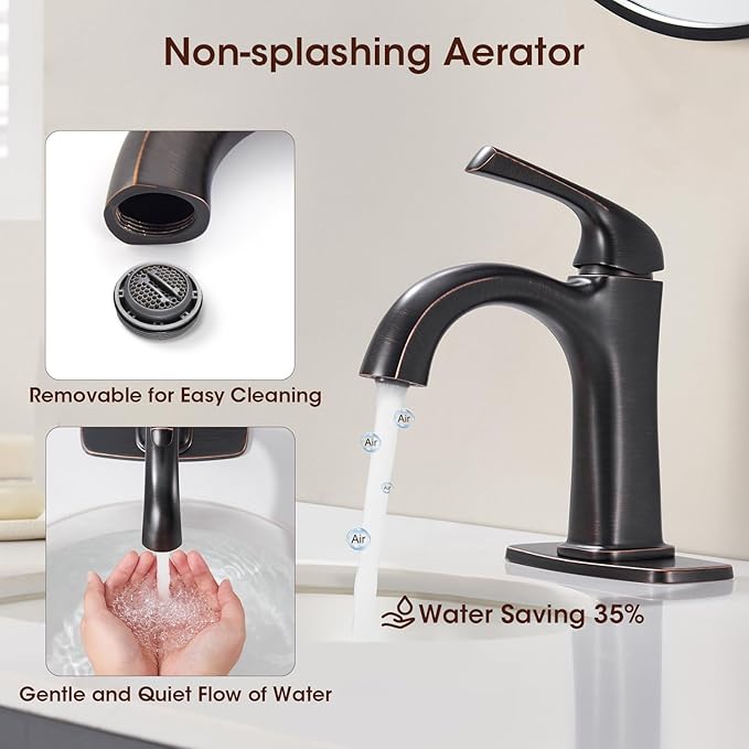 Oil-Rubbed Bronze Single Hole Bathroom Faucet, Single Handle Brass Bathroom Sink Faucet, Bathroom Sink Faucet for 1 or 3 Holes, Bathroom Faucets with Pop Up Drain and Supply Lines