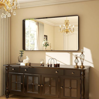 Easly 48"x30" Black Bathroom Mirror - Modern Black Mirror for Wall with Rounded Corners, Bathroom Mirrors for Vanity, Aluminum Alloy Framed Mirror Portrait or Landscape Hang