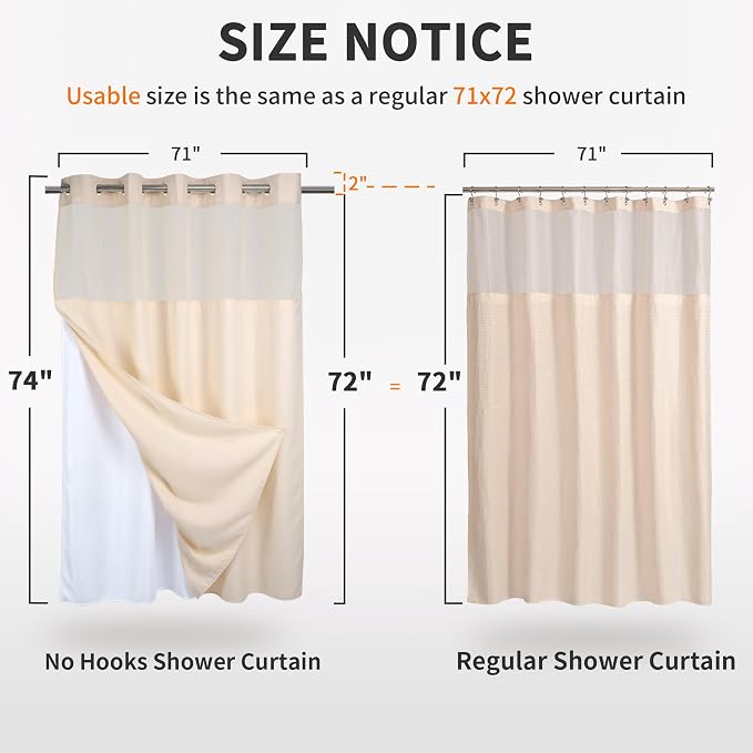 River Dream Heavyweight Waffle No Hook Shower Curtain with Liner,Pink,71x74 | Dotted Waffle,Snap-in Liner,Heavy Duty,Quick Dry,Mesh Top Window,With Bottom Magnets,Hotel-Grade,Washable,Standard Size
