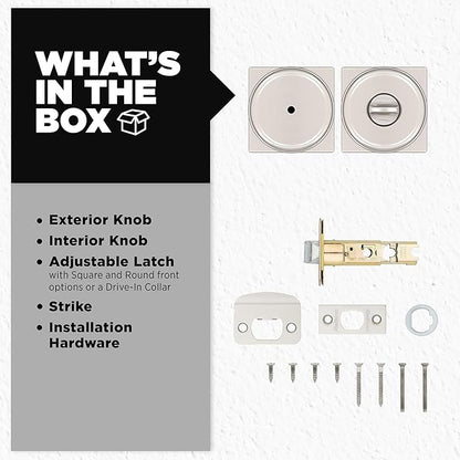 Kwikset Maven Interior Privacy Door Knob with Lock, Square Door Handle for Bathroom and Bedroom, Satin Nickel Keyless Turn Lock Doorknob, with Microban Protection