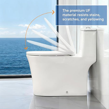 W2111D One-Piece Dual Flush Toilet, 0.8/1.28 GPF,Soft-Close UF Seat,V-Shape Elongated Bowl, 12-In Rough-In, White, WaterSense & EPA Certified, Tornado Flush
