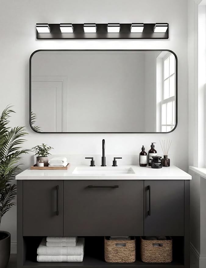 VOLISUN 6 Light Bathroom Vanity Light, 41.8 inch Dimmable Bathroom Light Fixtures Over Mirror, 5 Color Temperatures, 180°Rotatable Head, Black LED Vanity Lights for Bathrooms-ETL Certificated