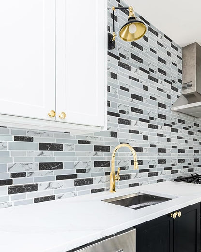 Art3d 12 x 12 in Peel and Stick Backsplash, Vinyl Wall Tile, 10-Pack, Grey | Thickened Design, Waterproof, Self Adhesive, Easy to Install, No Residue, for Kitchen, Bedroom, Ideal for Recently Moved