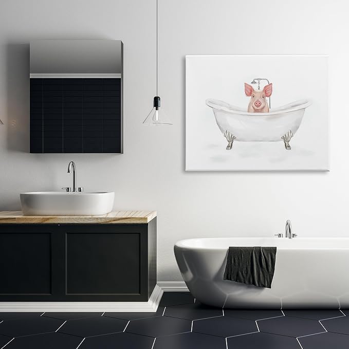 Country Pig Bathtub Farmhouse, 36 x 48 Inch Canvas Wall Art | Stupell Industries · By Ziwei Li · Ready to hang · Whimsical bath and laundry decor · Made in USA