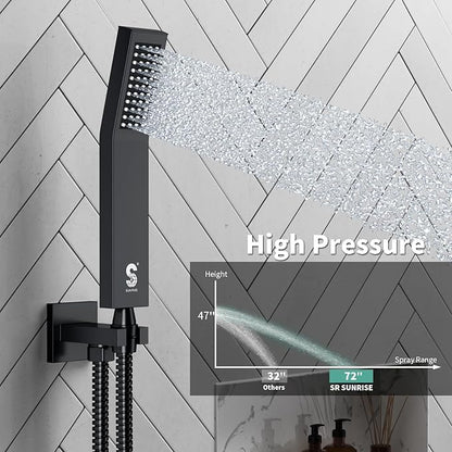 SR SUN RISE 10 Inches All Metal Bathtub Faucet Set Shower System with Tub Spout Square Rain Shower Head and Handheld Combo Shower Fixtures, Modern Valve and Trim Kit, Matte Black