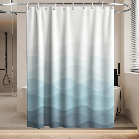 Modern Ocean Shower Curtain Abstract Aesthetic Striped Funky Minimalist | Art Shower Curtains for Bathroom, Waterproof Bath Curtain with Hooks Machine Washable Bathtub Curtains 60x72 Inch Blue