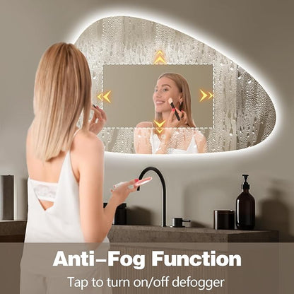Niccy Irregular LED Bathroom Mirror, Frameless Backlit Wall Mirror, 30"x48" | Asymmetrica Lighted Mirror for Bedroom Living Room, Modern Smart-Mirror with 3 Color Lighting, Anti-Fog, Memory Function