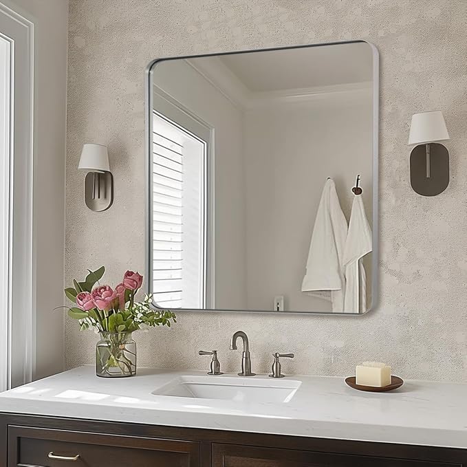 Brushed Nickel Mirrors for Bathroom Sink,36x40 Inch Bathroom Vanity Mirror with Rectangular Metal Frame-Modern Clean Design with Superior Stainless Steel Frame