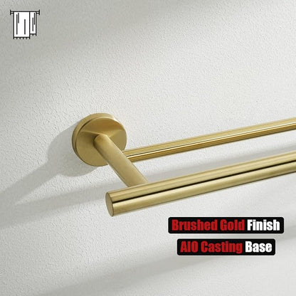 JQK Double Bath Towel Bar, Brushed Gold 33 Inch 304 Stainless Steel Thicken 0.8mm Towel Rack for Bathroom, Towel Holder Wall Mount, Useable Length 30 Inch 2 Pack, TB100L30-BG-P2