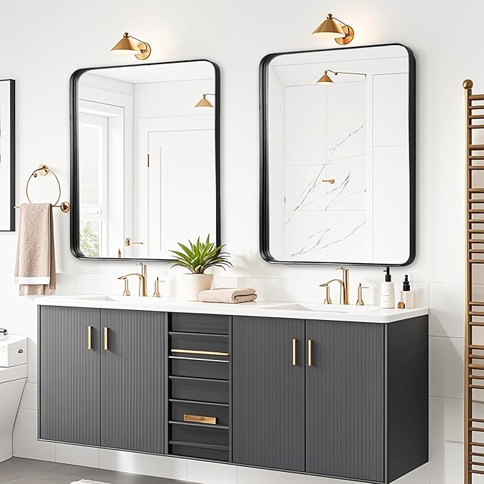 Fabuday Bathroom Mirrors for Over Sink - 24x30 Inch Black Framed Mirror for Bathroom, Small Vanity Mirror with Brushed Black Frame for Bedroom, Restroom, Farmhouse, Entryway Decor
