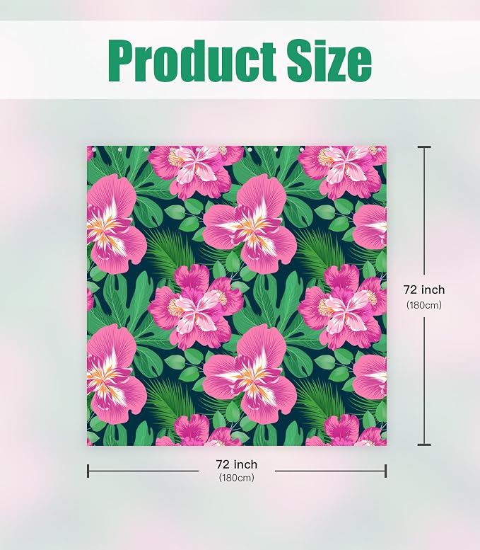 Shower Curtain for Bathroom Stall Boho Modern Cute Aesthetic Decorative Girly Waterproof Unique Pink Flowers Girls Chic Plants Design Teen Pretty Women Cortinas de Baño Bathtub 72 x72 Inch
