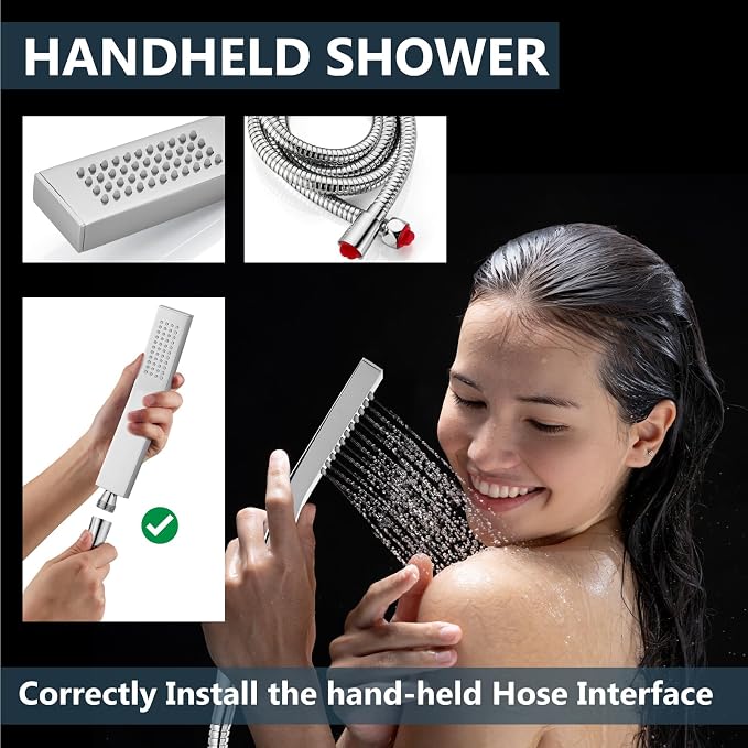 Aolemi Ceiling Shower Faucet Set with Handheld 10" LED Head Polish Chrome | Handheld Spray,10 Inch Rain LED Head,Shower Valve and Trim Kit,All Metal,Ceiling System,Bathroom Mixer