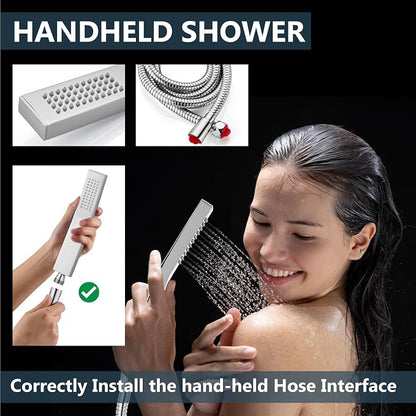 Aolemi Ceiling Shower Faucet Set with Handheld 10" LED Head Polish Chrome | Handheld Spray,10 Inch Rain LED Head,Shower Valve and Trim Kit,All Metal,Ceiling System,Bathroom Mixer