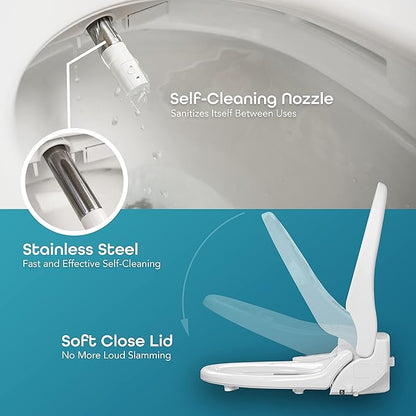 BidetMate 1000 Series Smart Toilet Seat with Heated Water, Wireless Remote, and Warm Air Dryer - Adjustable and Self-Cleaning electric bidet seat - Multiple Wash Settings - Elongated